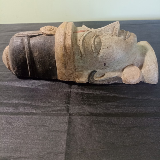 Vintage hand-carved wooden Hindu god bust – 22 cm – Sculpture (photo 4 of 6)