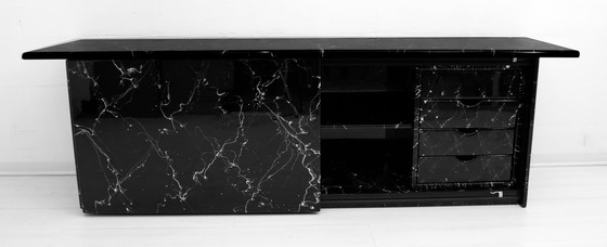 Image 1 of Marquina Schwarzer Marmorlack Italienisches Postmodernes Sideboard, 1980er Jahre