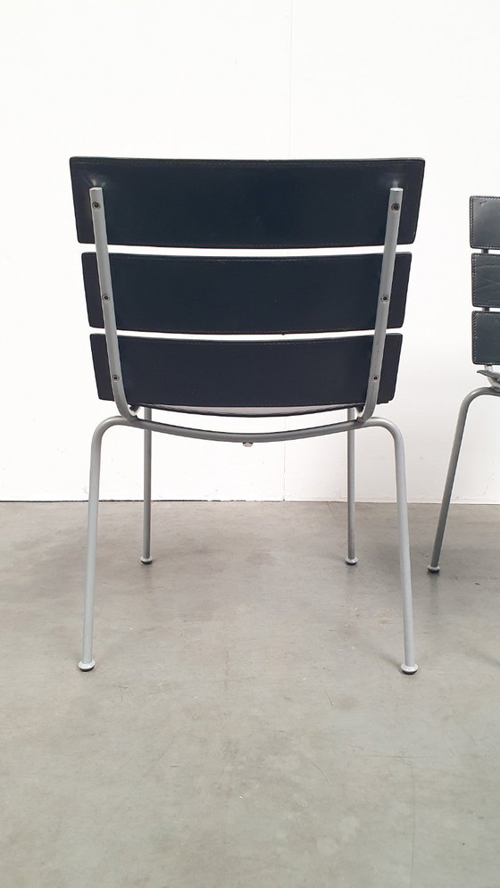 Image 1 of 4x Giancarlo Vegni Fasem Italia Stripe Zadelleer Vintage Stoelen Design