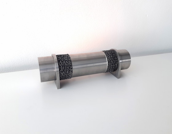 Image 1 of Bijzondere stalen vintage cilinder lamp, sfeervolle brutalist tafellamp