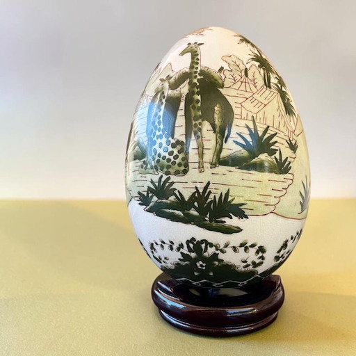 Angolees Vintage Decoratief Porseleinen Ei op Houten Voet, jaren 70