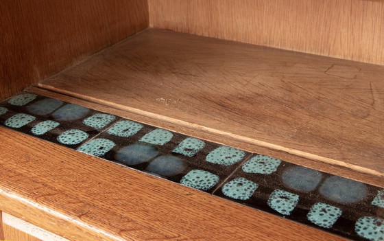 Image 1 of Large sideboard in oak and Danikowski ceramics, by Guillerme and Chambron, 1960.
