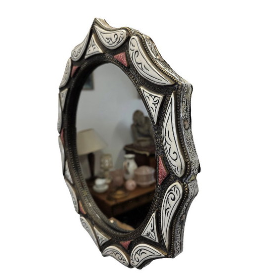 Vintage Moroccan Mirror Brass Bone (photo 3 of 5)