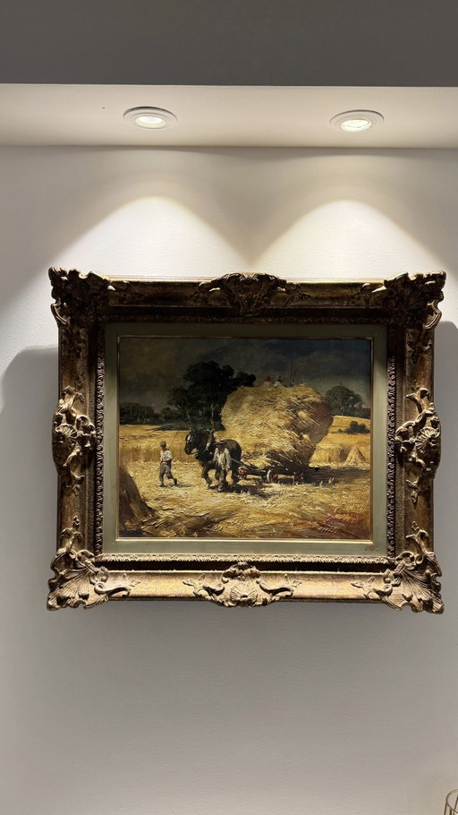 Simon van Gelderen Signed Vintage Oil Painting Mediterranean Rural Scene