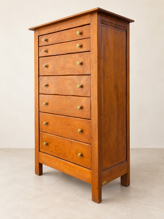 Semainier Chiffonnier francese vintage a 7 cassetti, Cassettiere, Legno, Marrone (foto 6 di 10)