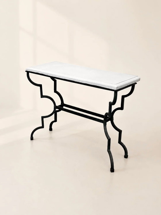Neoclassicistische consoletafel van gesmeed ijzer, Italië, jaren 1950. (photo 3 of 6)