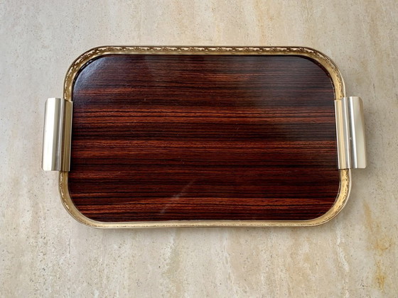Image 1 of Vintage Italian Formica and Gilted Brass Serving Tray, 1950s