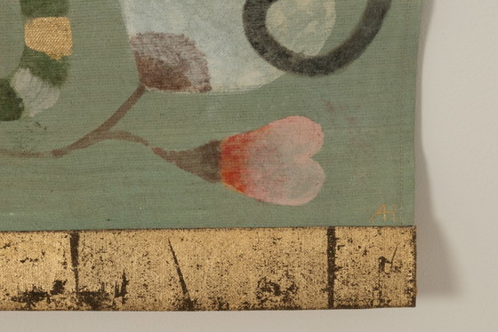 Image 1 of Contemporary painted canvas with a decoration of lemurs, birds and flowers.