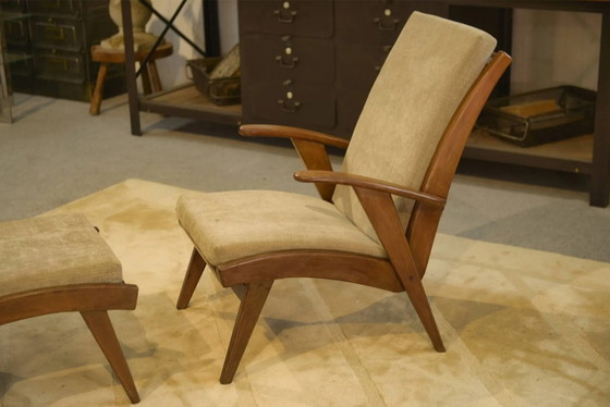 Scandinavian armchair and two 1960s ottomans. (photo 7 of 16)
