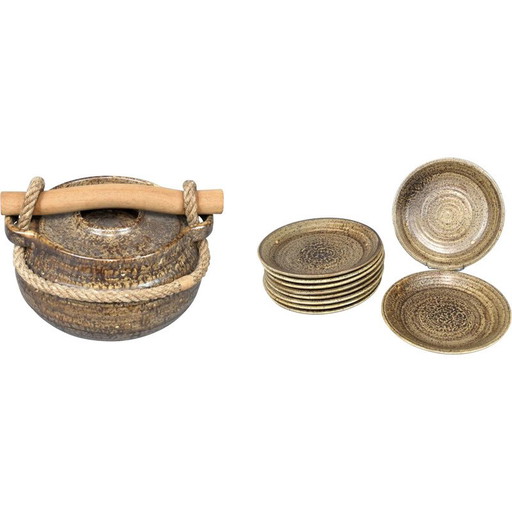 Ensemble de soupières et de 10 assiettes en céramique pour Potier de l'Abbaye, années 1960