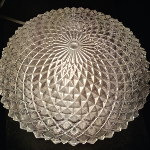 Vintage Diamond Cut Glass Ceiling Light | Mid Century Flush Mount | Space Age Style | 26 cm