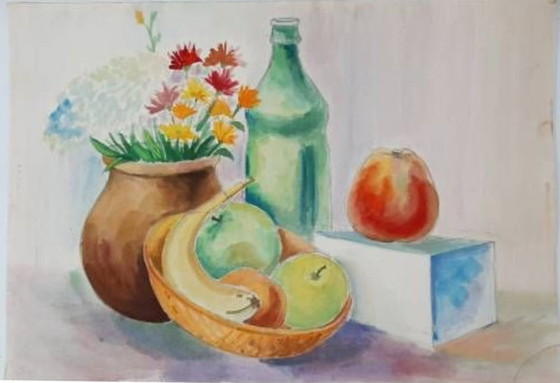 Image 1 of Aquarelle ancienne, nature morte, sans cadre, 50 x 35 cm