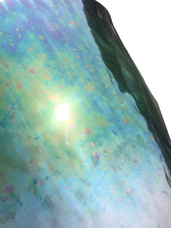 Image 1 of Art Deco grüne Keramikvase glasiert schillernd sehr farbenfroh Frankreich um 1925-1930 Fine Art Keramik