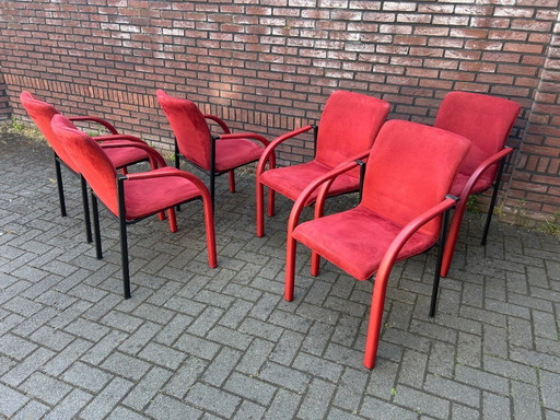 6x Leolux Cimaronne Dining Room Chairs Red