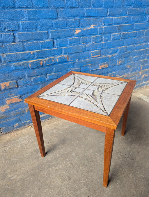 Table basse danoise vintage en teck et céramique 1960s