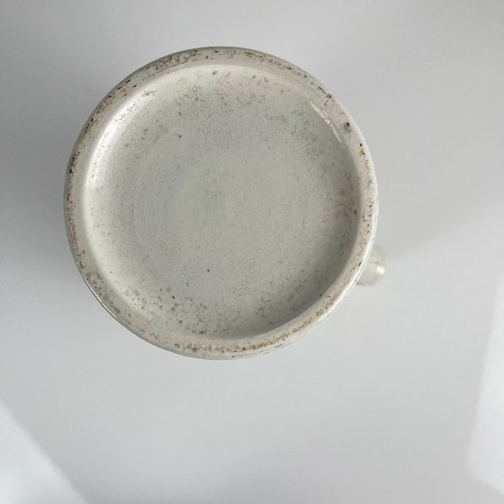 Image 1 of Antique earthenware pitcher, green floral decoration, ironstone, late 19th - early 20th century