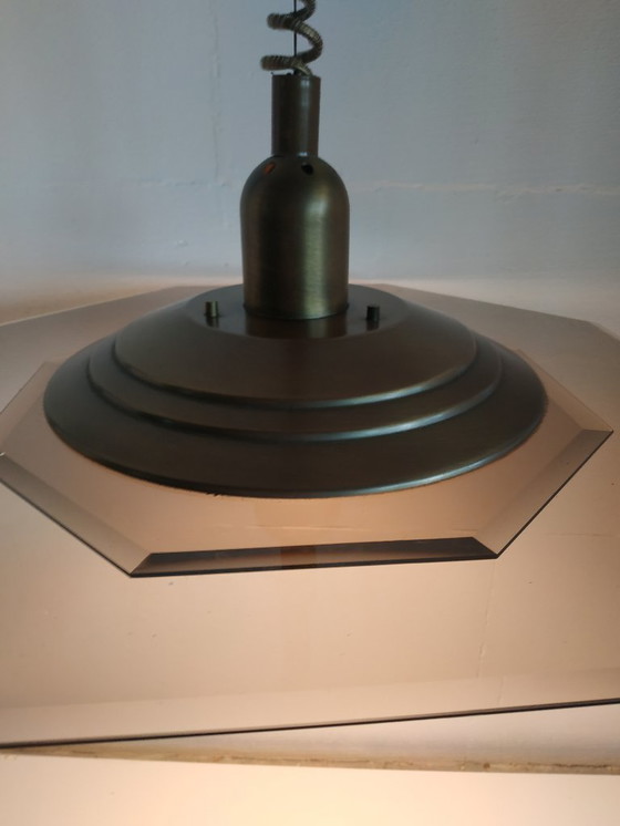 Image 1 of Vintage Adjustable Hexagon Massive Glass Ceiling Lamp (Brushed Brass)