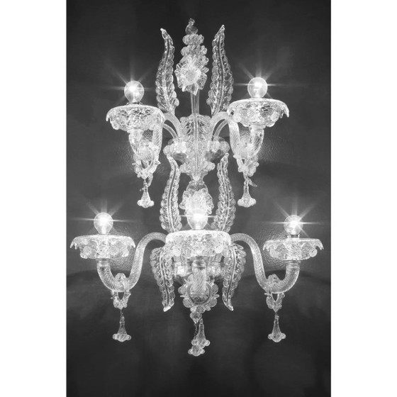 Image 1 of Venetiaanse keizerlijke, transparante Murano glazen Floreal wandlamp