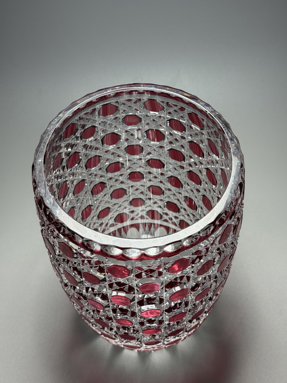 Image 1 of Rare Hand-Cut Overlay Crystal Vase in Ruby – Cristallerie de Lorraine, 1930s