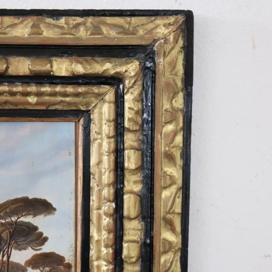 Image 1 of Paisaje con castillo, óleo sobre lienzo, firmado M.G., Italia, siglo XVIII.