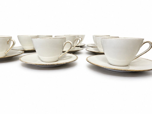 Seltmann Weiden 114 ensemble de 10 tasses à thé et soucoupes, blanc et or