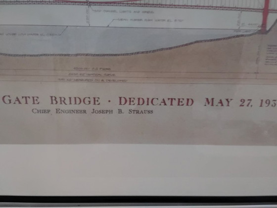 Disegno tecnico del Golden Gate Bridge, incorniciato, Litografie e stampe, Carta, Legno, Nero, Klassiek (foto 6 di 10)