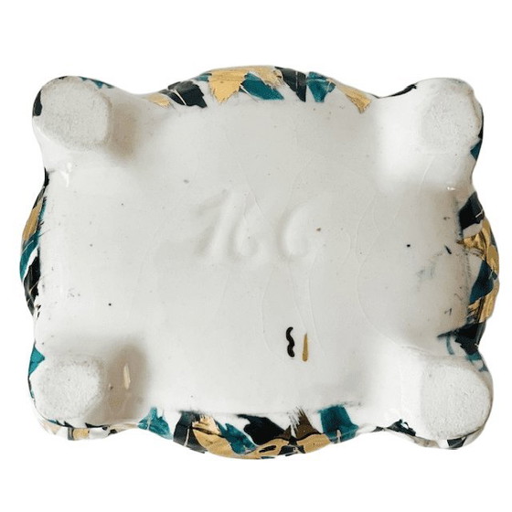 Image 1 of Vintage bonbonnière turquoise deer gold porcelain 1960's