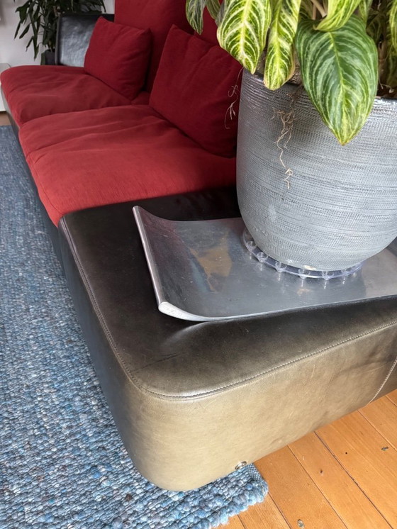 Image 1 of Natuzzi Italiaans leren - stoffen bank met poef/tafeltje