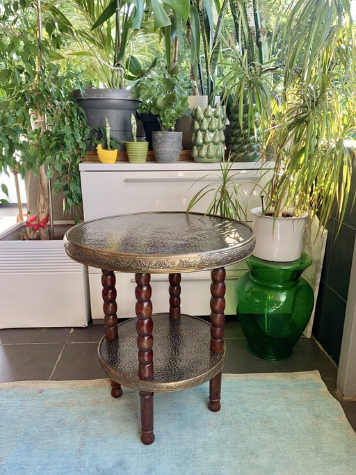 Art Nouveau Art Deco Salontafel Bijzettafel Messing Jaren 1930 Chinees Vintage Handgemaakt – Brass, Wood