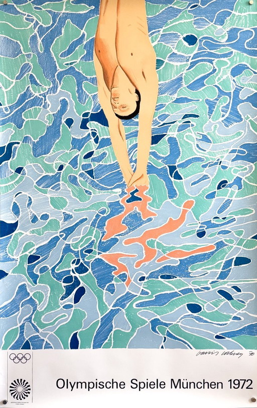 💧 Munich 1972 Olympic Games – Original Vintage Poster by David Hockney | Lithograph | 101 × 64 cm | West Germany