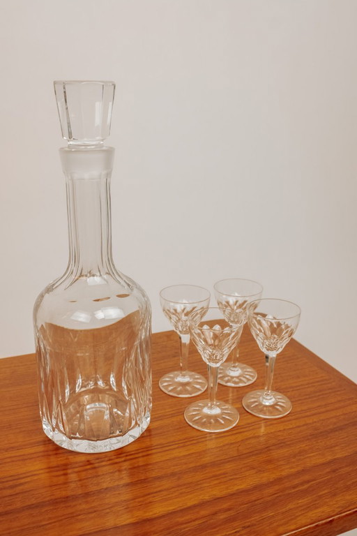 Vintage Kristallkaraffe mit Kristalllikörgläsern