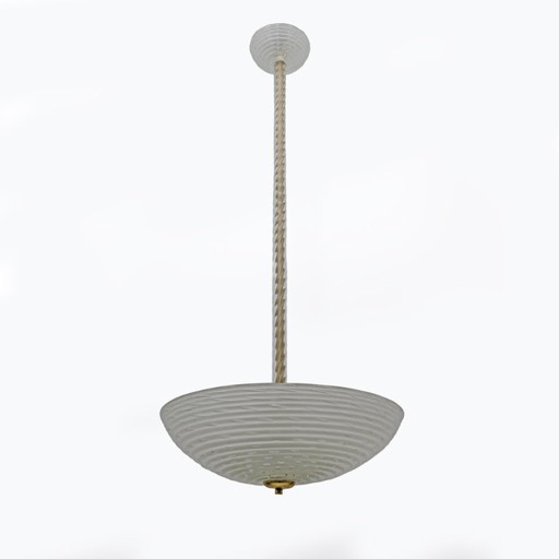 Lámpara colgante italiana de cristal de Murano Art Déco de Ercole Barovier "Pulegoso", años 30