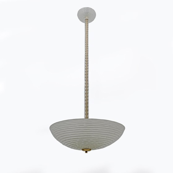 Image 1 of Lámpara colgante italiana de cristal de Murano Art Déco de Ercole Barovier "Pulegoso", años 30