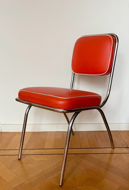 Originaler amerikanischer Vintage-Stuhl – 1950er Jahre – rot/chrom