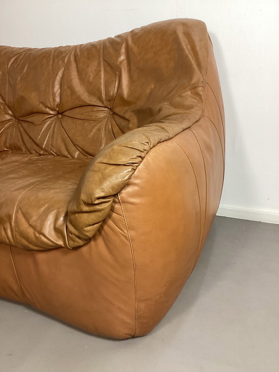 Image 1 of 2 zits cognac lederen bank italiaans jaren,70