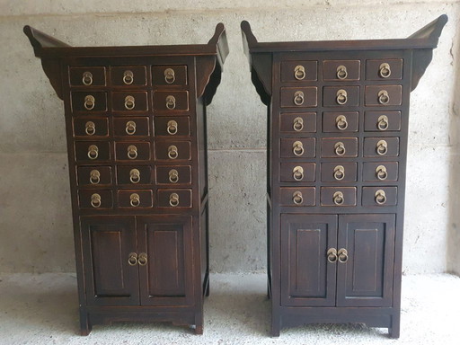 Pair Of Vintage Asian Apothecary Cabinets