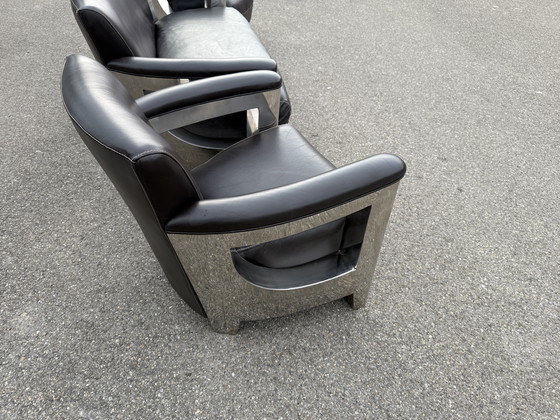 Image 1 of Art Deco 2-zits clubzetel 2x fauteuil Inox bruin