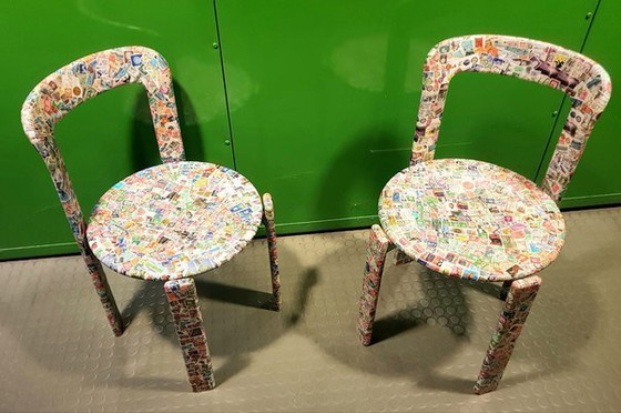 Image 1 of Upcycled Stamp Covered Dining Chairs By Bruno Rey For Kusch & Co, 1970S