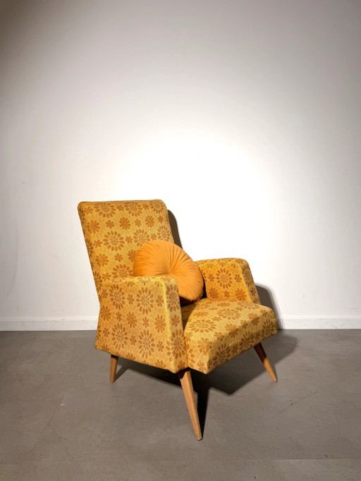 Vintage Mid-Century Senfgelber Blumen-Lounge-Sessel