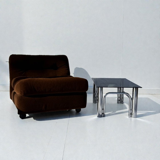 Image 1 of Tavolino da caffè italiano in stile moderno di metà secolo in vetro cromato e fumé