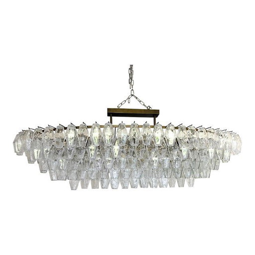 Lámpara de araña contemporánea de cristal de Murano "Poliedro" ovalada de gran tamaño, estilo Venini