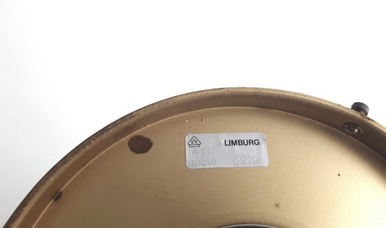 Image 1 of Glashütte Limburg vintage table lamp, brass desk lamp with frosted glass shade, mid-century modern table lamp