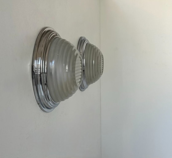 Image 1 of Coppia di applique vintage, cromate e vetro sabbiato pressato, Francia 1930