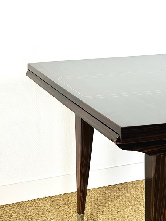 Image 1 of Table de salle à manger art déco en ébène de macassar avec rallonges, 1940