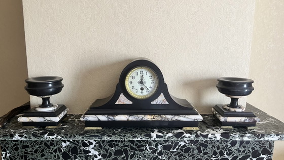 Antiek Marmeren Klokset – Klokken, Marble, Stone (photo 3 of 5)