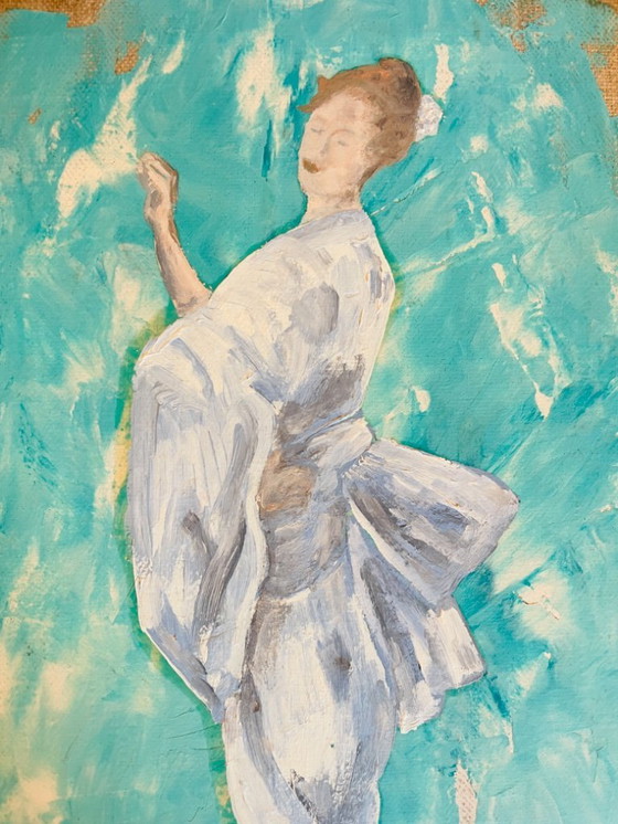 Image 1 of Signed oil painting on canvas, female portrait "Geisha Blues"