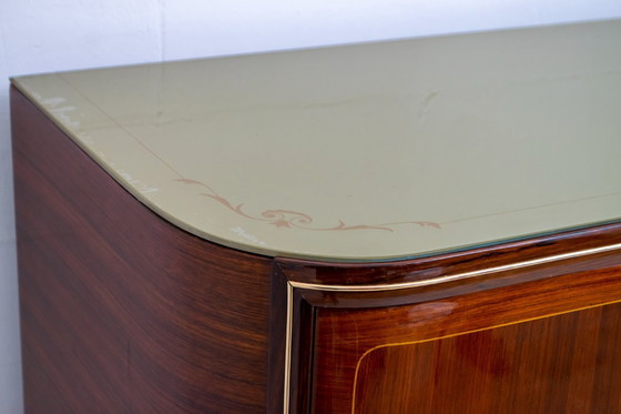 Image 1 of Cabinet de bar en acajou et laiton attribué à Gio Ponti, Italie du milieu du siècle, années 1950