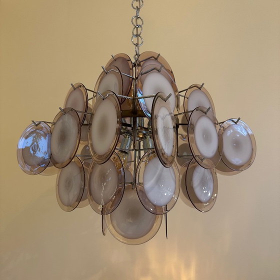 Image 1 of Pendant lamp with purple Murano glass discs, designed by Vistosi