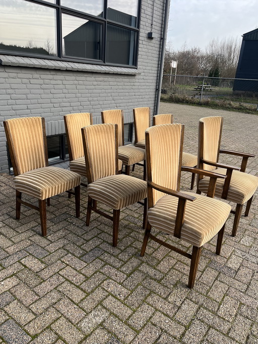 8 X vintage Art Deco solid oak chairs
