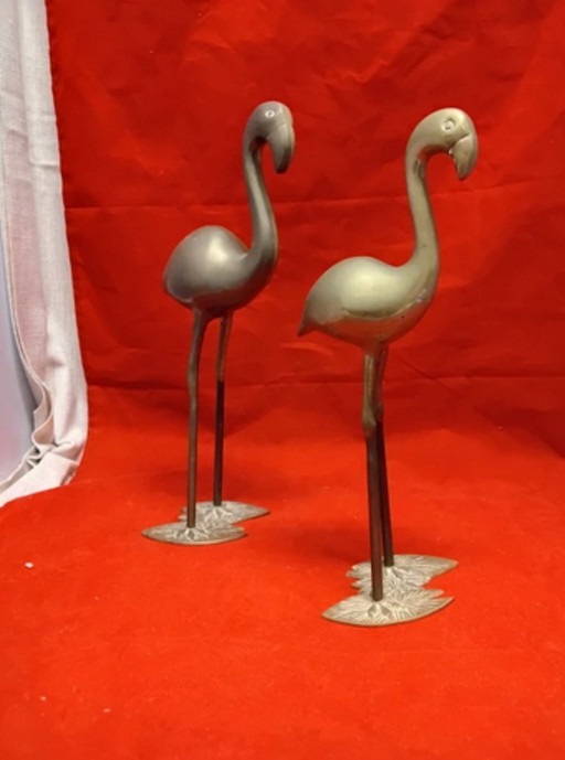 2x Hollywood regency vintage brass flamingos